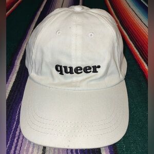 White “Queer” Embroidered Dad Hat | Pride Statement Cap